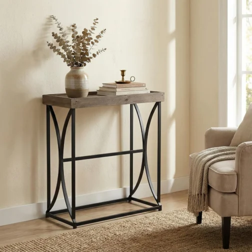 Cortesi Home Consola Luxe em madeira recuperada e aço preto, marrom - Imagem 2