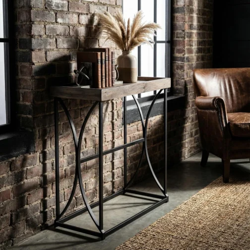 Cortesi Home Consola Luxe em madeira recuperada e aço preto, marrom - Imagem 4
