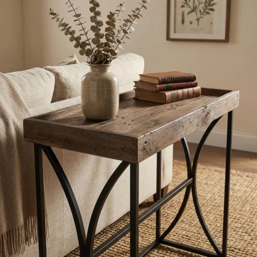 Cortesi Home Consola Luxe em madeira recuperada e aço preto, marrom - Imagem 8