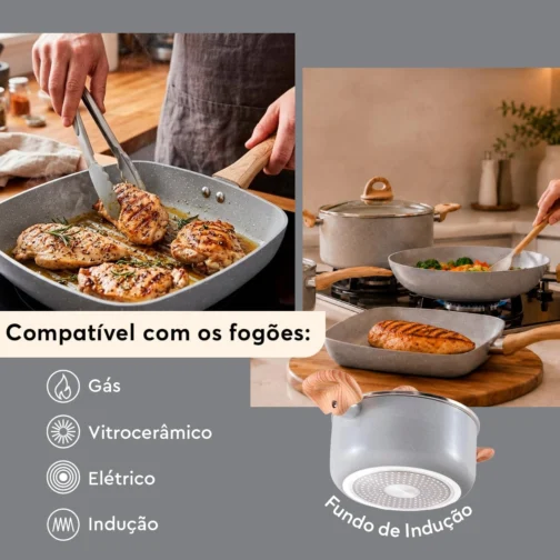 Jogo de Panelas Brinox 7 Pecas Wooden Cinza - Conjunto de Panelas - Imagem 3