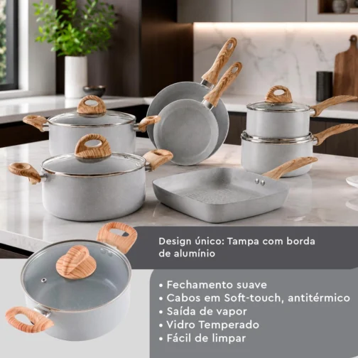 Jogo de Panelas Brinox 7 Pecas Wooden Cinza - Conjunto de Panelas - Imagem 4
