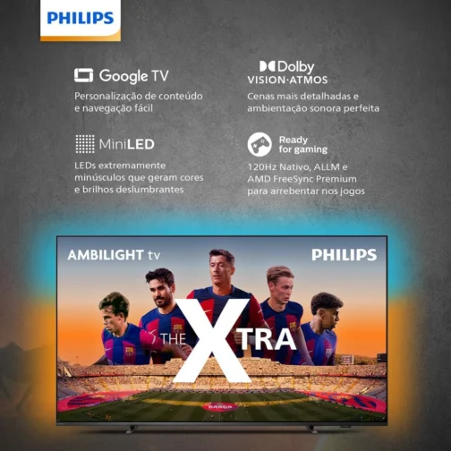 PHILIPS, Smart TV, The Xtra QD-Mini LED 65" 4K 120 Hz, 65PML9118/78, Ambilight, Google TV, P5, DTS Play-Fi, Freesync, Dolby Vision e Atmos, 40 WRMS - Imagem 2