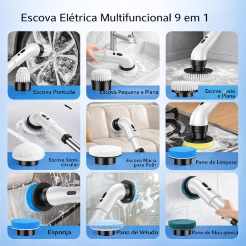 Esfregão Elétrico Giratório Sem Fio Recarregável 9 em 1 Multiuso - Imagem 3