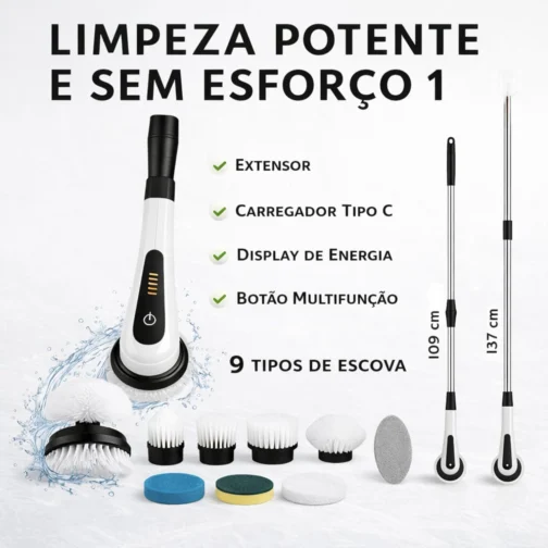 Esfregão Elétrico Giratório Sem Fio Recarregável 9 em 1 Multiuso - Imagem 7