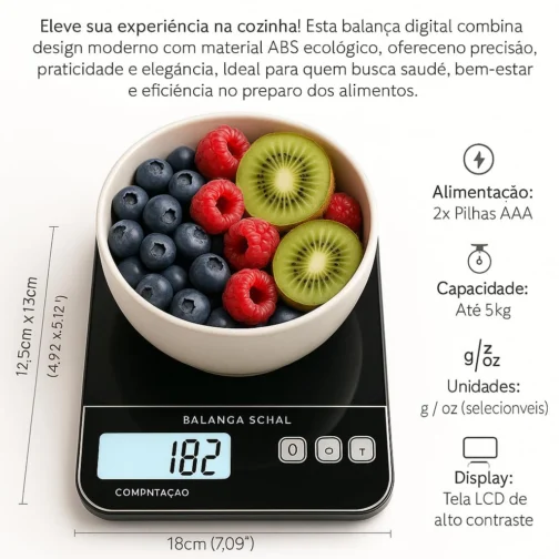 Balança Digital de Cozinha 5kg com Visor LCD, Alta Precisão 1g, Função Tara, Desligamento Automático, Compacta e Antiderrapante – Ideal para Receitas e Dietas - Imagem 2