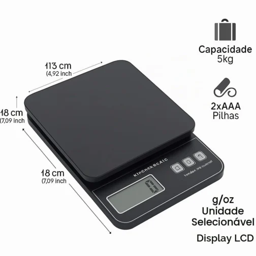 Balança Digital de Cozinha 5kg com Visor LCD, Alta Precisão 1g, Função Tara, Desligamento Automático, Compacta e Antiderrapante – Ideal para Receitas e Dietas - Imagem 3