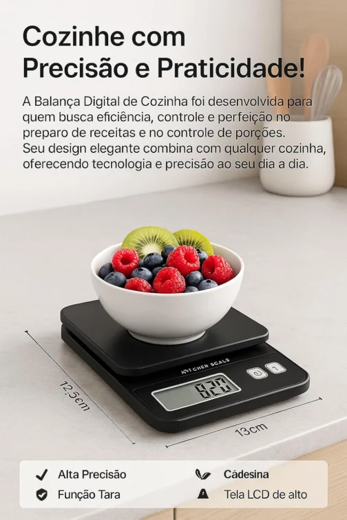 Balança Digital de Cozinha 5kg com Visor LCD, Alta Precisão 1g, Função Tara, Desligamento Automático, Compacta e Antiderrapante – Ideal para Receitas e Dietas - Imagem 4