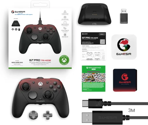 GameSir G7 Pro Controle Gamer Tri-Mode para Xbox, PC e Android Sem Fio 2.4G/Bluetooth e Com Fio Joystick Hall Effect + TMR 1000Hz Polling Rate Botões Macro Giroscópio Vibração 4 Motores Anti-Drift Controle Profissional - Shadow Ember - Imagem 2
