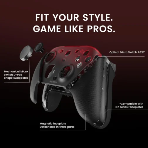 GameSir G7 Pro Controle Gamer Tri-Mode para Xbox, PC e Android Sem Fio 2.4G/Bluetooth e Com Fio Joystick Hall Effect + TMR 1000Hz Polling Rate Botões Macro Giroscópio Vibração 4 Motores Anti-Drift Controle Profissional - Shadow Ember - Imagem 9