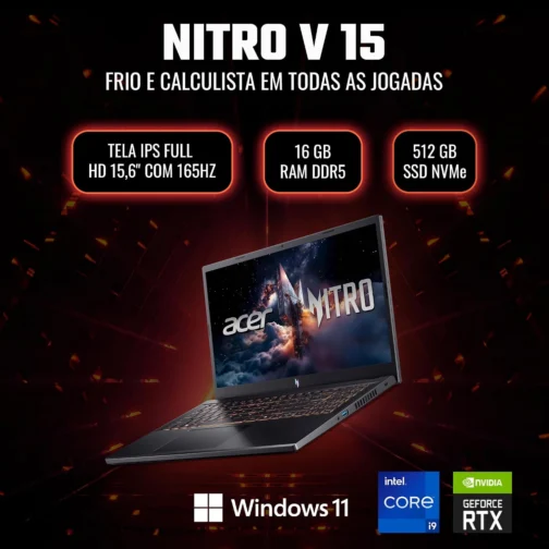 Acer Nitro V 15 Notebook Gamer 15.6" Intel Core i9 RTX 4060 16GB Windows - Imagem 2