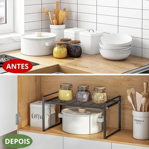 Prateleira Organizadora Aramada para Cozinha Aço Carbono 52x20x18cm Preto - Imagem 4