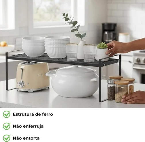 Prateleira Organizadora Aramada para Cozinha Aço Carbono 52x20x18cm Preto - Imagem 5