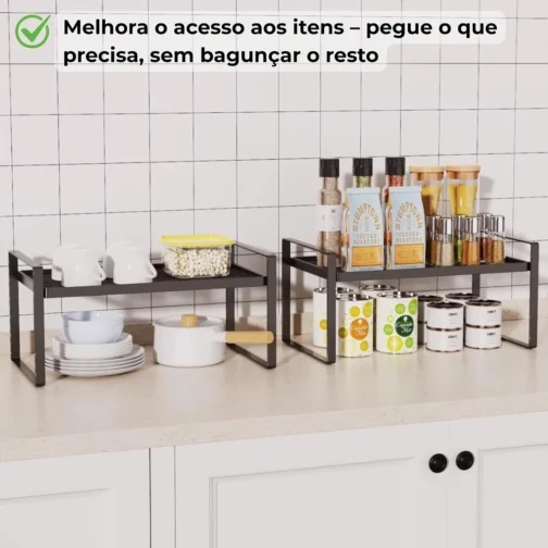 Prateleira Organizadora Aramada para Cozinha Aço Carbono 52x20x18cm Preto - Imagem 8