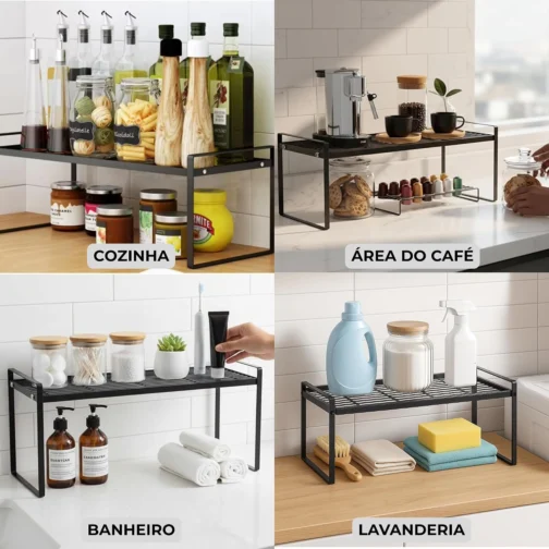 Prateleira Organizadora Aramada para Cozinha Aço Carbono 52x20x18cm Preto - Imagem 9