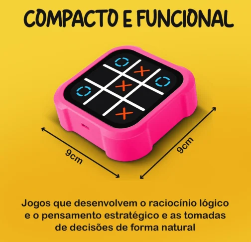 Jogo da Velha Eletrônico 4 em 1 Infantil, Brinquedo Educativo de Raciocínio Lógico com Tela Touch, Memória e Toupeira, Portátil e Recarregável USB, Rosa - Imagem 4