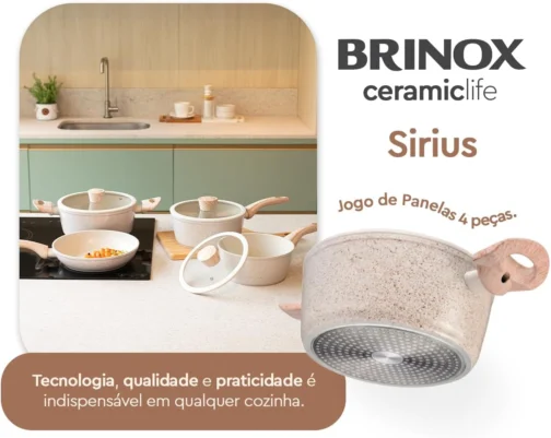 Brinox - Jogo de Panelas 4 Peças com Fundo de Indução Antiaderente Ceramic Life Sirius - Vanilla - Imagem 2
