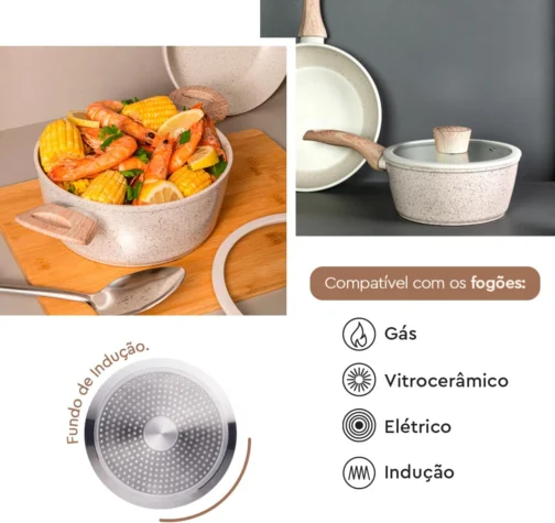 Brinox - Jogo de Panelas 4 Peças com Fundo de Indução Antiaderente Ceramic Life Sirius - Vanilla - Imagem 3