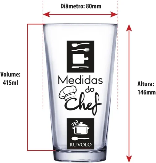 Ruvolo, Copo Medidor Vidro Chef Cozinha Receitas Profissional Resistente Multiuso 415ml - Imagem 2