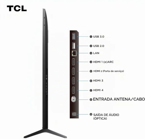 Combo Smart TV TCL 65 QD-Mini LED 4K C6K WiFi 144Hz 65C6K e Soundbar TCL Subwoofer 2.1 S55H - Imagem 8