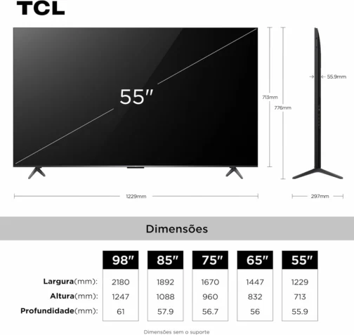 Combo Smart TV TCL 55 QD-Mini LED 4K C6K WiFi 144Hz 55C6K e Soundbar TCL Subwoofer 2.1 S55H - Imagem 6