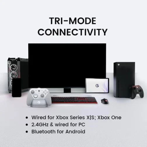 GameSir G7 Pro Controle Gamer Tri-Mode para Xbox, PC e Android Sem Fio 2.4G/Bluetooth e Com Fio Joystick Hall Effect + TMR 1000Hz Polling Rate Botões Macro Giroscópio Vibração 4 Motores Anti-Drift Controle Profissional - Branco - Imagem 2