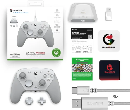 GameSir G7 Pro Controle Gamer Tri-Mode para Xbox, PC e Android Sem Fio 2.4G/Bluetooth e Com Fio Joystick Hall Effect + TMR 1000Hz Polling Rate Botões Macro Giroscópio Vibração 4 Motores Anti-Drift Controle Profissional - Branco - Imagem 7