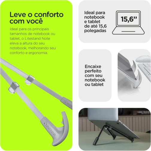 Suporte para Notebook OCTOO LiteStand Note, Dobrável, Portátil e Pronto para Usar, Compatível com Notebooks de até 15,6" - Ice Silver - Imagem 4