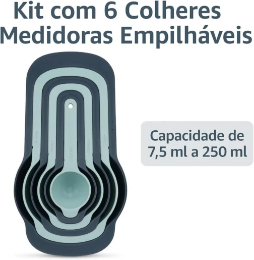 Kit 6 Medidores de Cozinha – Xícaras e Colheres Medidoras 7,5ml a 250ml para Sólidos e Líquidos | Conjunto Empilhável em Plástico Resistente para Culinária e Confeitaria - Imagem 2