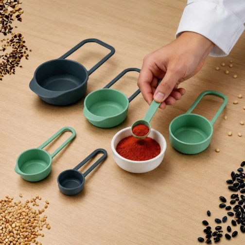 Kit 6 Medidores de Cozinha – Xícaras e Colheres Medidoras 7,5ml a 250ml para Sólidos e Líquidos | Conjunto Empilhável em Plástico Resistente para Culinária e Confeitaria - Imagem 4