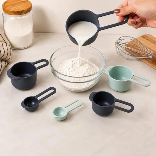 Kit 6 Medidores de Cozinha – Xícaras e Colheres Medidoras 7,5ml a 250ml para Sólidos e Líquidos | Conjunto Empilhável em Plástico Resistente para Culinária e Confeitaria - Imagem 5