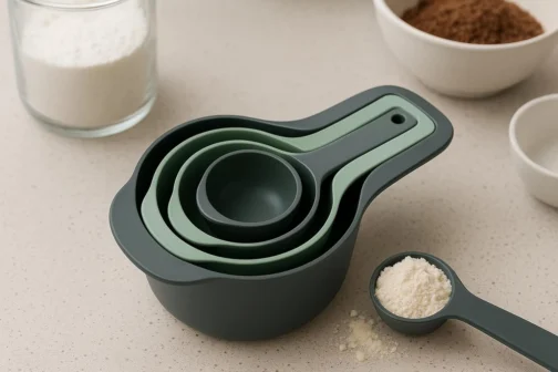 Kit 6 Medidores de Cozinha – Xícaras e Colheres Medidoras 7,5ml a 250ml para Sólidos e Líquidos | Conjunto Empilhável em Plástico Resistente para Culinária e Confeitaria - Imagem 6