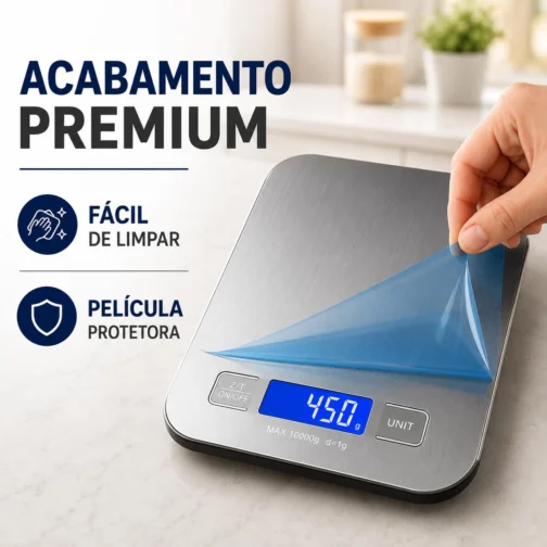 Balança de Cozinha Digital para Alimentos em Inox Resistente a Água Com Base Antiderrapante e Visor de Alta Definição Pesagem de 1g até 10kg - Imagem 3