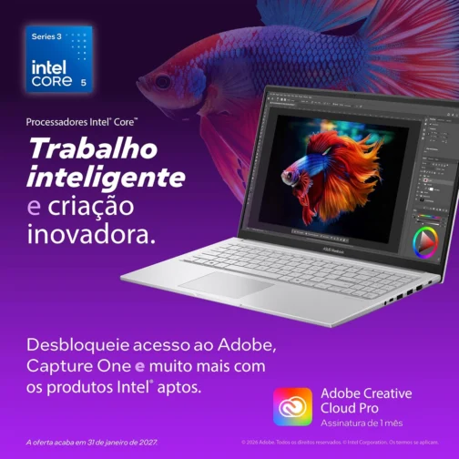 Notebook ASUS Vivobook 15, Intel Core 5, 8 GB, 512 GB SSD, W11 Home, 15.6'' FHD, Cool Silver - X1504MA-BQ244W - Imagem 9