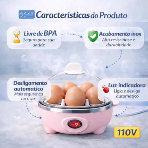 Cozedor Elétrico de Ovos 110 V - Panela a Vapor para Cozimento Rápido e Saudável (Branco) - Imagem 3