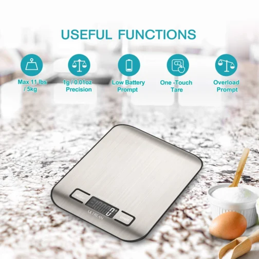 Ultrean Balança de Alimentos, Balança de Cozinha Digital em Gramas e Onças para Confeitaria e Culinária, 6 Unidades com Função Tare, 5kg (Inclui Pilhas) - Imagem 3