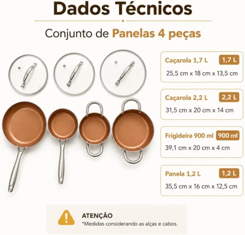 Conjunto de Panelas Antiaderente com Revestimento Cerâmico, Cabo Bifurcado Ergonômico (Champagne Gold) - Imagem 4