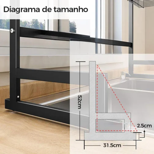 Organizador Pia da Cozinha Escorredor de Louça Suspenso 65cm Premium - Imagem 6