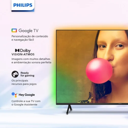 Smart TV Philips Ambilight 55" 4K 55PUG7908/78, Google TV, Comando de Voz, Dolby Vision/Atmos, VRR/ALLM, Bluetooth - Imagem 2