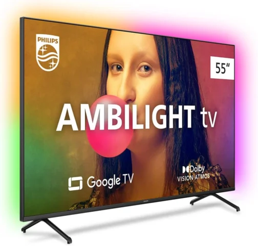 Smart TV Philips Ambilight 55" 4K 55PUG7908/78, Google TV, Comando de Voz, Dolby Vision/Atmos, VRR/ALLM, Bluetooth - Imagem 3