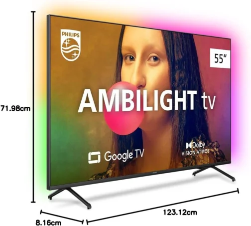 Smart TV Philips Ambilight 55" 4K 55PUG7908/78, Google TV, Comando de Voz, Dolby Vision/Atmos, VRR/ALLM, Bluetooth - Imagem 10