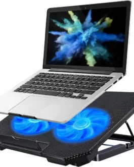 Suporte Para Notebook Silencioso LED Com Cooler Duplo Base Ergonômica 8 Níveis de Altura Refrigerada com 2 Coolers Potentes e Com Suporte Para Celular Integrado, Saida USB Adicional