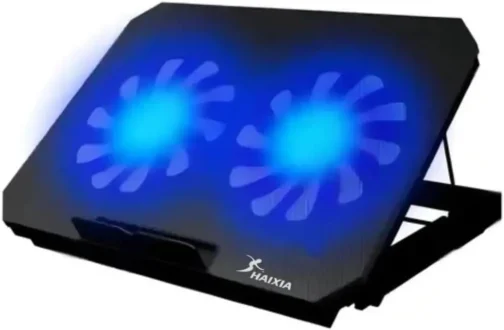 Suporte Para Notebook Silencioso LED Com Cooler Duplo Base Ergonômica 8 Níveis de Altura Refrigerada com 2 Coolers Potentes e Com Suporte Para Celular Integrado, Saida USB Adicional - Imagem 2