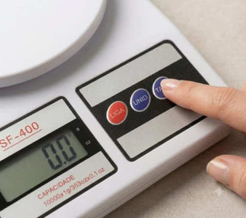 Balança de Cozinha Digital Branca para Alimentos Portátil Resistente a Água Com Base Antiderrapante e Visor de Alta Definição Pesagem de 5g até 10kg Fit Premium - Imagem 3