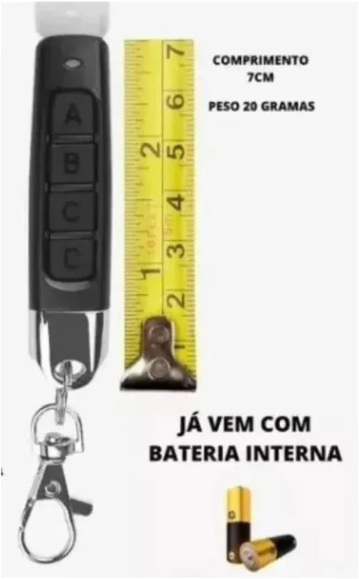 Controle Remoto Universal 4 Botões 433MHz, Portão Eletrônico Garagem Alarme Lojas, Preto com Chaveiro - Imagem 5