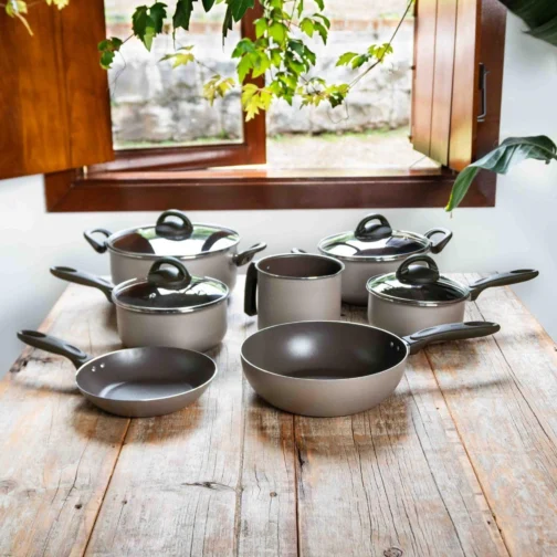 Brinox, Jogo de Panelas Brinox 10 Peças Ceramic Life Nevada Champanhe