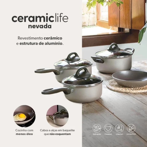 Brinox, Jogo de Panelas Brinox 10 Peças Ceramic Life Nevada Champanhe - Imagem 2