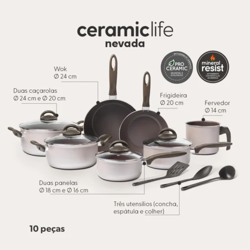 Brinox, Jogo de Panelas Brinox 10 Peças Ceramic Life Nevada Champanhe - Imagem 3