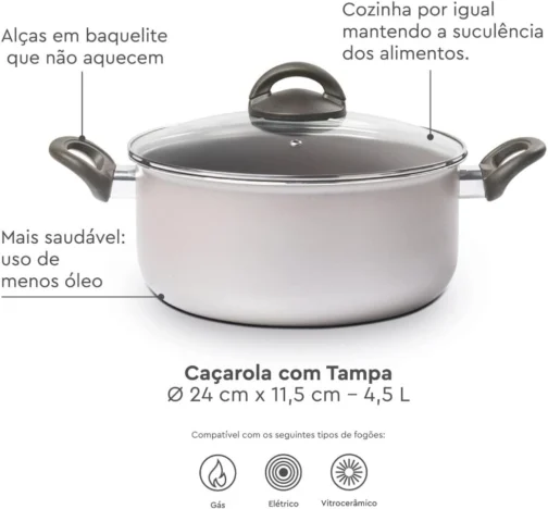 Brinox, Jogo de Panelas Brinox 10 Peças Ceramic Life Nevada Champanhe - Imagem 6