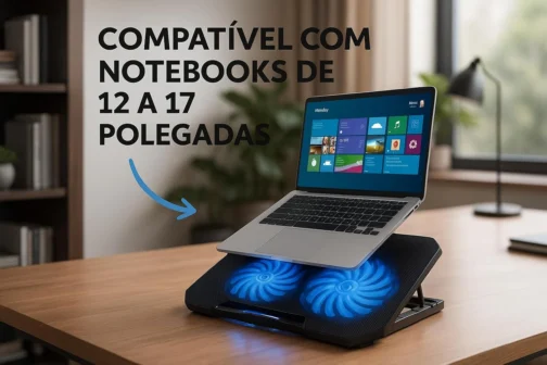 Suporte Para Notebook Com Cooler Duplo Silencioso Com 8 Níveis de Ajuste Ergonômico, Saída USB Adicional e Iluminação Interna Base Para Notebook de Até 17 Polegadas - Imagem 2