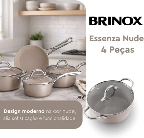 Conjunto de Panelas Brinox Antiaderente Essenza Nude 4 Peças Indução - Imagem 2